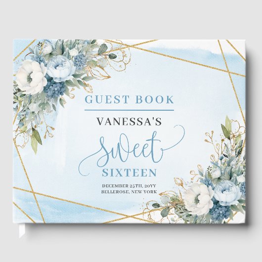 Lovely Dusty Blue White Peonies Sweet Sixteen 16th ゲストブック (正面)