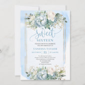 Lovely Dusty Blue White Peony Sweet 16 Invitation 招待状 (正面)