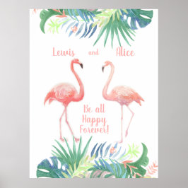 Lovely Fairy Tale For Two Flamingo Tropical Flower ポスター