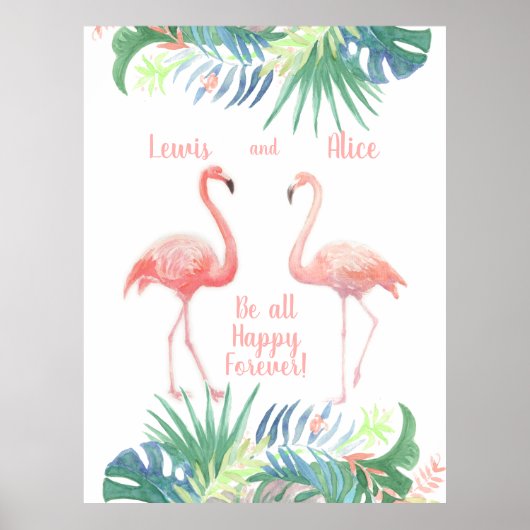 Lovely Fairy Tale For Two Flamingo Tropical Flower ポスター (正面)