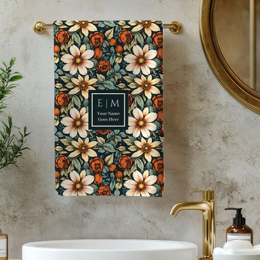 Lovely Fall Bloom Sage Terracotta Name Bath Towels バスタオルセット