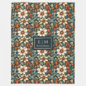 Lovely Fall Flowers Sage Olive Copper Rust Blanket フリースブランケット (正面)