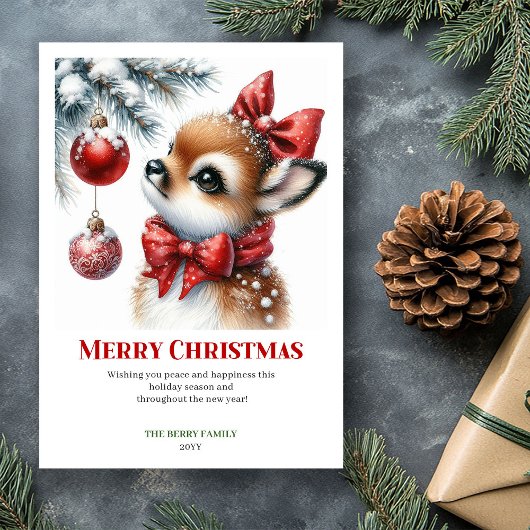 Lovely Fawn Watercolor Snowy Christmas Printable  シーズンカード