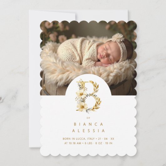 Lovely Floral B Initial Gold Glitter Newborn (正面)
