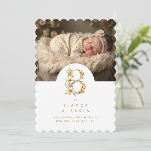 Lovely Floral B Initial Gold Glitter Newborn (スタンド正面)