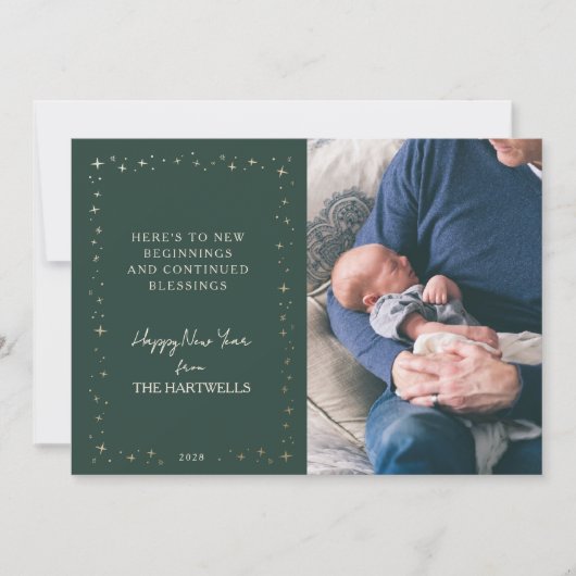 Lovely Forest Green Starry New Year Photo シーズンカード (正面)