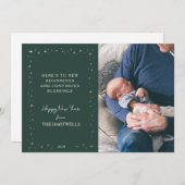 Lovely Forest Green Starry New Year Photo シーズンカード (正面/裏面)