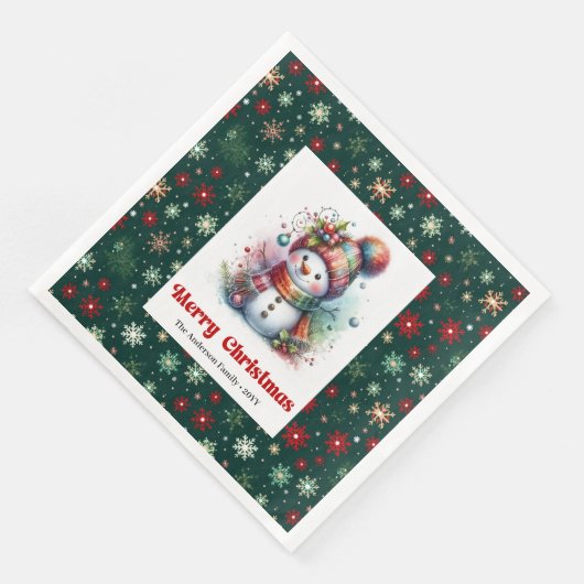 Lovely funny snowman with snowflakes kids napkins (コーナー)