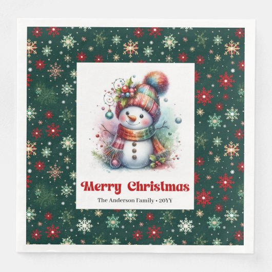 Lovely funny snowman with snowflakes kids napkins (正面)