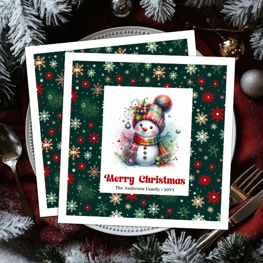 Lovely funny snowman with snowflakes kids napkins