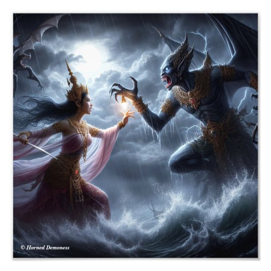 Lovely girl figthing a monster フォトプリント            (正面)