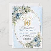 Lovely Gold Glitter Frame Sweet Sixteen Birthday  招待状 (正面)