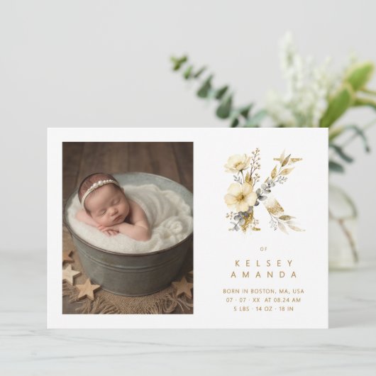 Lovely Gold K Initial with Romantic Floral Design (スタンド正面)