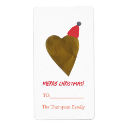 Lovely Golden Heart with Christmas Hat Gift ラベル