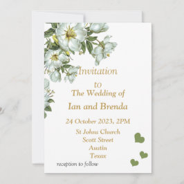 Lovely green and white wedding invitation card 招待状