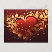 Lovely Heart and Floral golden decorative Design シーズンポストカード (正面)