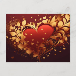 Lovely Heart and Floral golden decorative Design シーズンポストカード