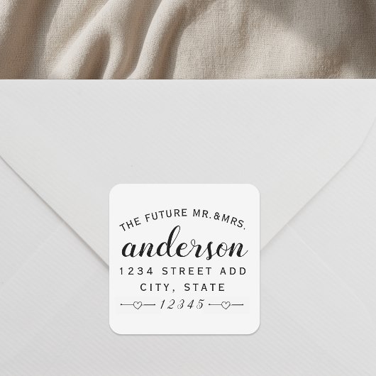 Lovely Hearts Future Mr Mrs Wedding Return Address スクエアシール