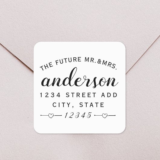 Lovely Hearts Future Mr Mrs Wedding Return Address スクエアシール