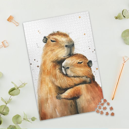 Lovely Hugging Capybara Couple Jigsaw Puzzle ジグソーパズル