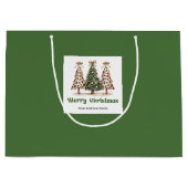 Lovely Leopard Christmas Tree Gift Bag Custom Name ラージペーパーバッグ (正面)