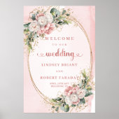 Lovely Light Pink Rose Gold Floral Wedding Sign ポスター (正面)