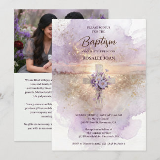 Lovely Lilac Christian Wildflowers Cross-Shape 招待状