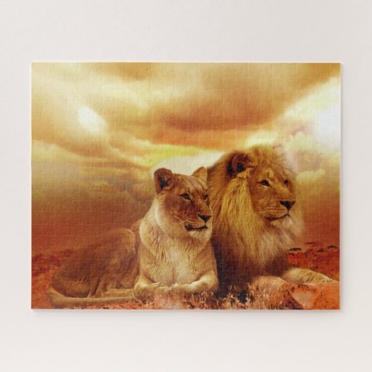 Lovely Lion Couple, Jigsaw Puzzle ジグソーパズル (横)