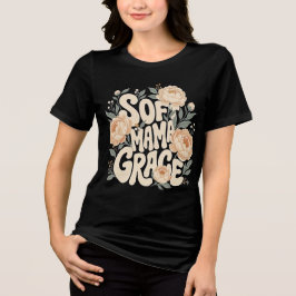 Lovely Mama Grace フラワー レトロ タイポグラフィ デザイン トライブレンドTシャツ