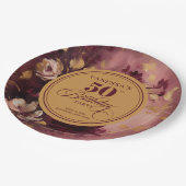 Lovely Maroon Blush Gold Floral 50th Birthday   ペーパープレート (アングル)