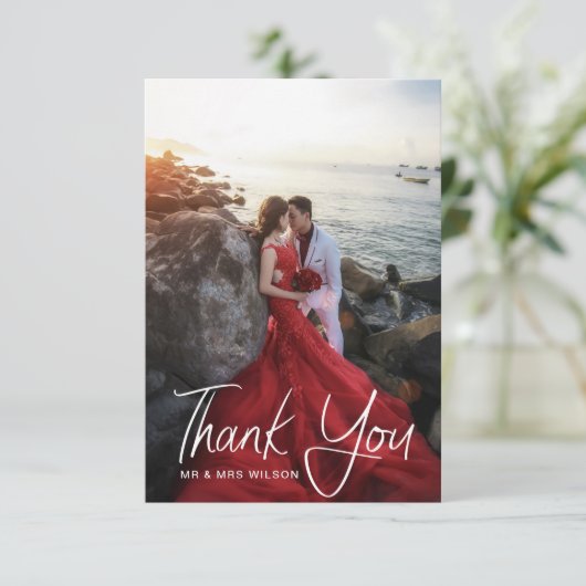 Lovely Modern Script | 感謝の写真カード 出欠カード (スタンド正面)