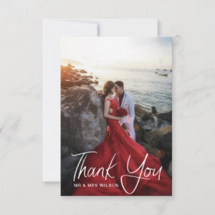 Lovely Modern Script 感謝の写真カード 出欠カード