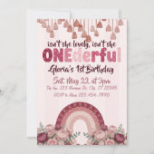 lovely, ONEderful, dusty rose rainbow 1st Birthday 招待状 (正面)