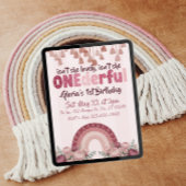 lovely, ONEderful, dusty rose rainbow 1st Birthday 招待状