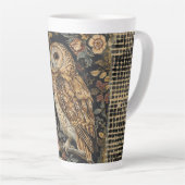 Lovely Owl in the Flowers Garden ,Gold Checkered , カフェラテマグ (右アングル)