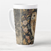 Lovely Owl in the Flowers Garden ,Gold Checkered , カフェラテマグ (左アングル)