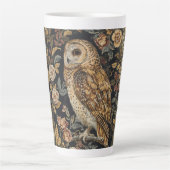 Lovely Owl in the Flowers Garden ,Gold Checkered , カフェラテマグ (正面)