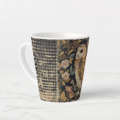 Lovely Owl in the Flowers Garden ,Gold Checkered , カフェラテマグ (左アングル)