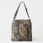 Lovely Owl in the Flowers Garden ,Gold Checkered クロスボディバッグ (裏面)