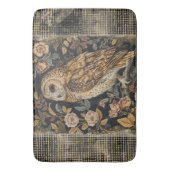 Lovely Owl in the Flowers Garden ,Gold Checkered , バスマット (正面縦)