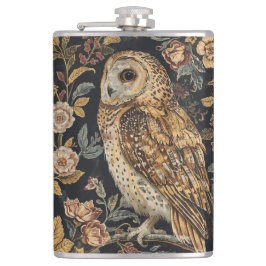 Lovely Owl in the Flowers Garden ,Gold Checkered  フラスク