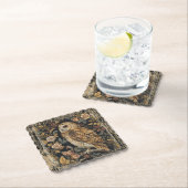 Lovely Owl in the Flowers Garden ,Gold Checkered ペーパーコースター (インサイチュ)