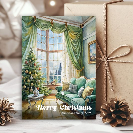 Lovely painted Christmas scene with festive glow シーズンカード