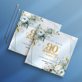 Lovely Pale Blue Gold 90th Birthday Sign In Book ゲストブック