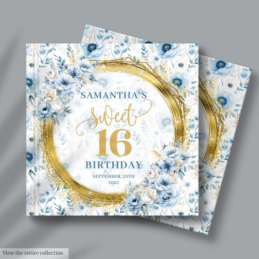 Lovely Pastel Blue Sweet 16 Guest Book Gold Glitte ゲストブック