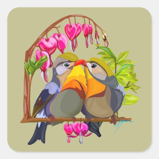 Lovely Pekin Robin Bird Pair スクエアシール (正面)