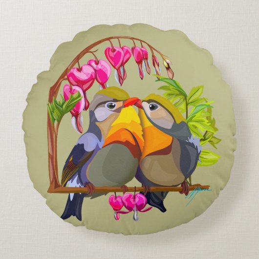 Lovely Pekin Robin Bird Pair ラウンドクッション (正面)