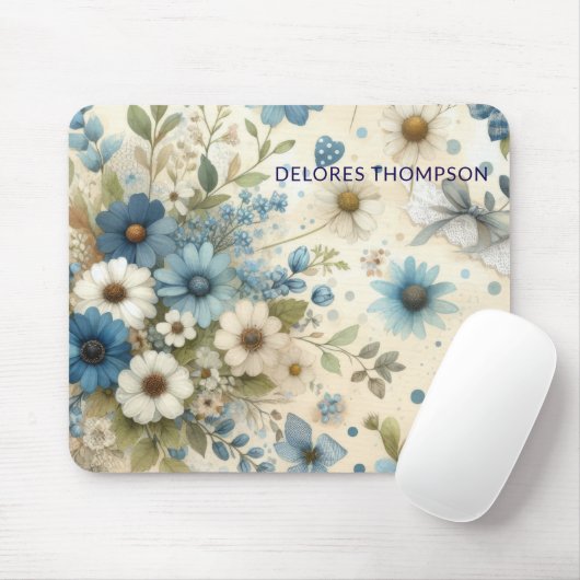 Lovely Personalized Multicolor Blue Florals マウスパッド (マウス)