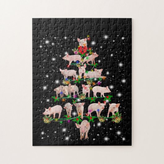 Lovely Pig Christmas Tree Covered By Flashlight ジグソーパズル (縦)