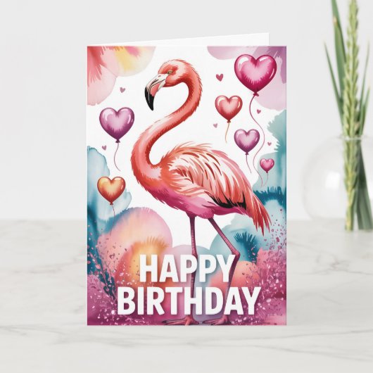 Lovely Pink Flamingo Birthday Card カード (正面)